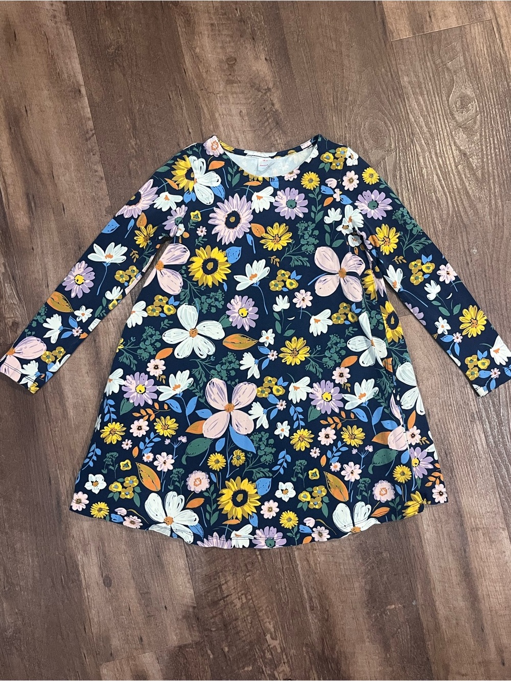 Hanna Andersson Navy Floral Long-Sleeve Dress with Yellow & Pink Blooms